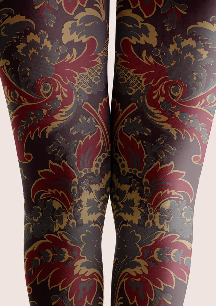 Women Baroque Bloom Golden Age Printed Tights Hosiery Pantyhose