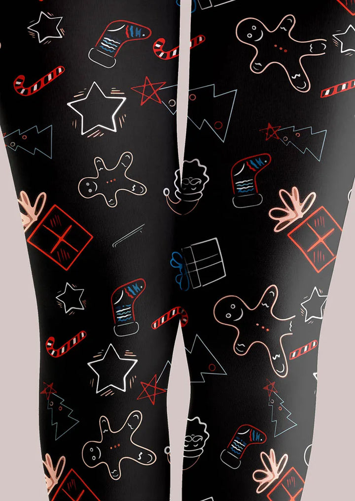 Christmas Fun Art Gingerbread Night Tights Hosiery Pantyhose