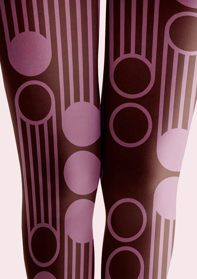 Women Art Deco Circle Stripe Printed Hosiery Tights Pantyhose