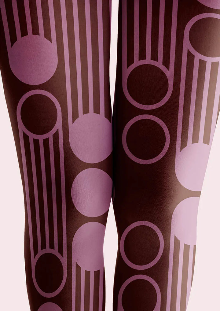 Women Art Deco Circle Stripe Printed Hosiery Tights Pantyhose