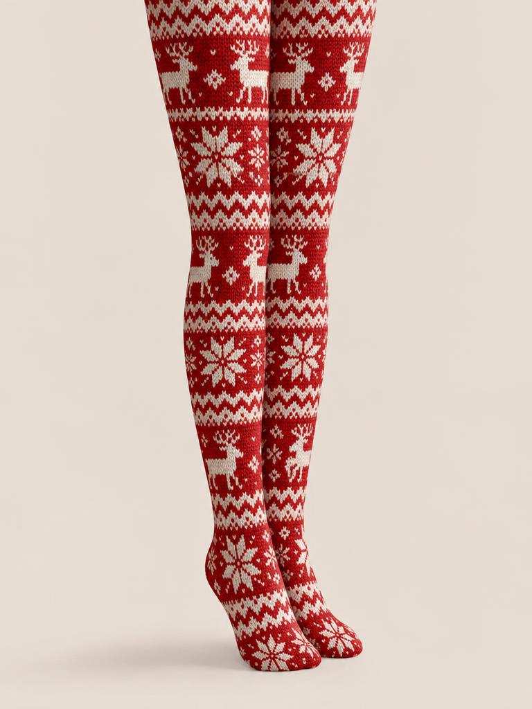 Christmas Women Fair Isle Snowflake Reindeer Tights Pantyhose