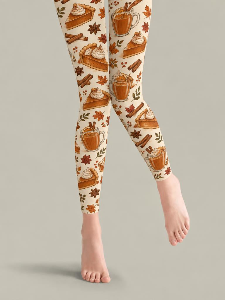 Thanksgiving Women Coffee and Autumn Cake Footless Pantyhose