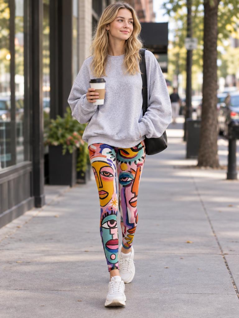 Abstract Art Picasso Form Footless Tights Hosiery Pantyhose