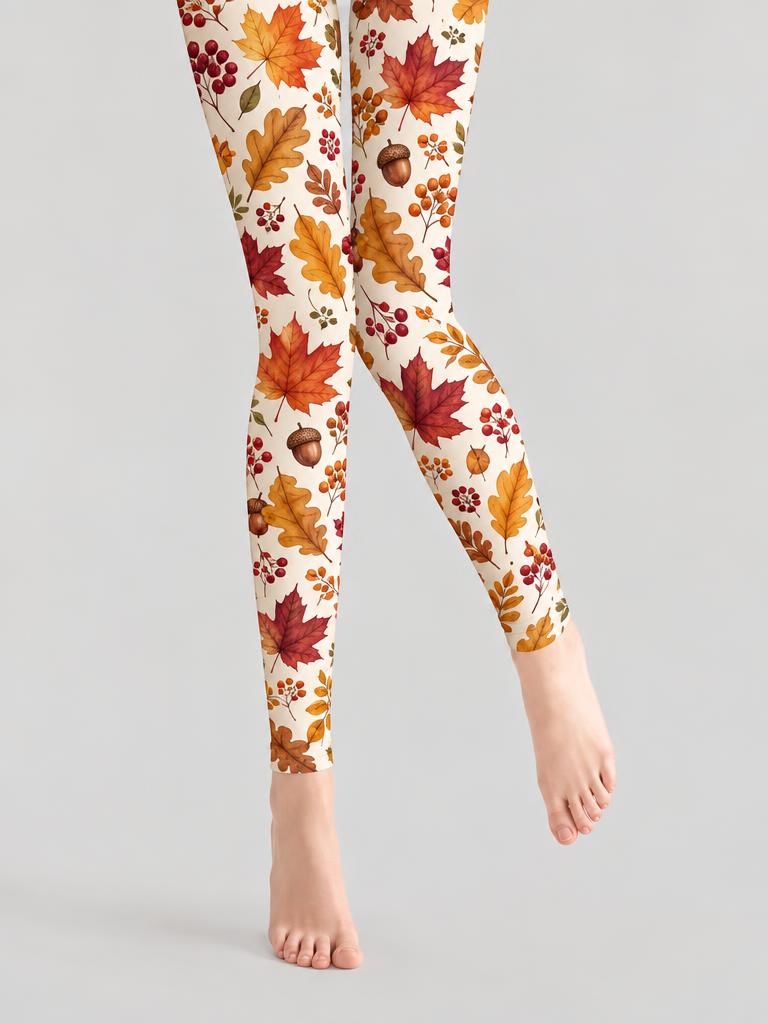 Thanksgiving Women Fall Maple Leaf White Footless Pantyhose