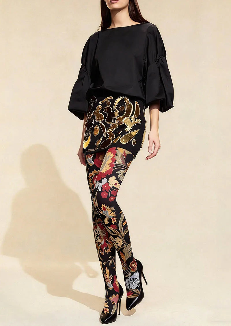 Women Floral Pattern Vintage Garden Tights Hosiery Pantyhose