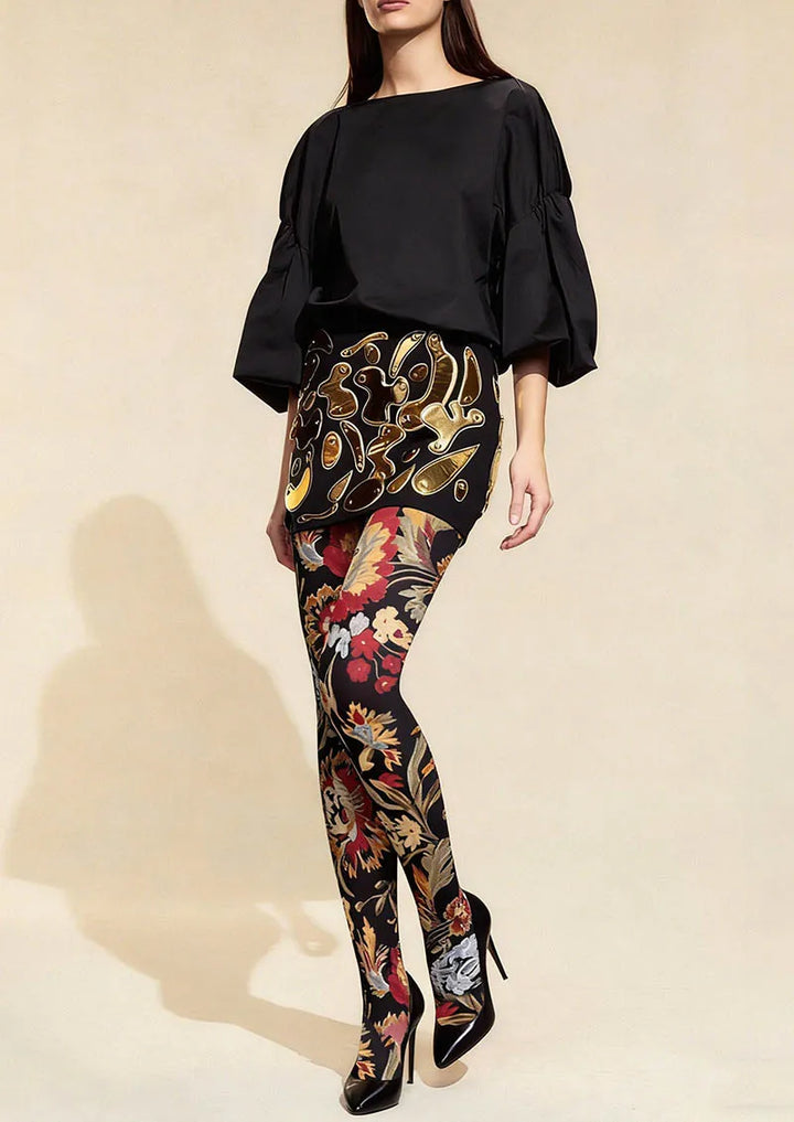 Women Floral Pattern Vintage Garden Tights Hosiery Pantyhose