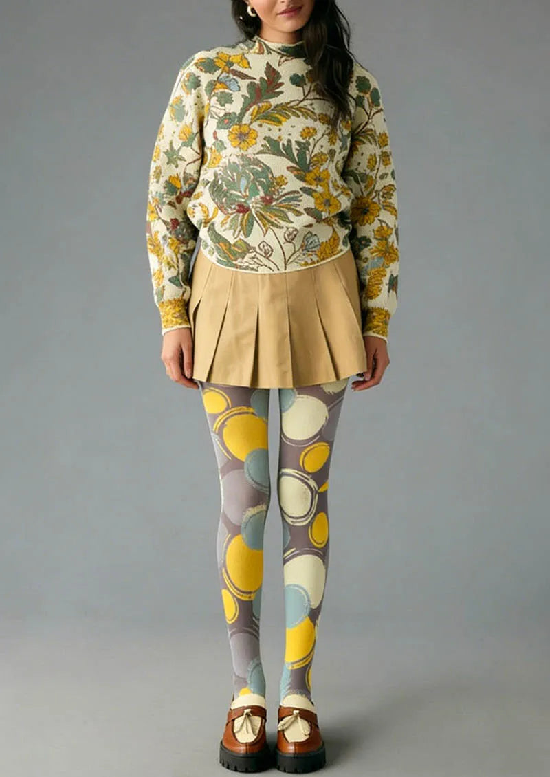 Women Retro Circles Graphic Print Tights and Hosiery Pantyhose