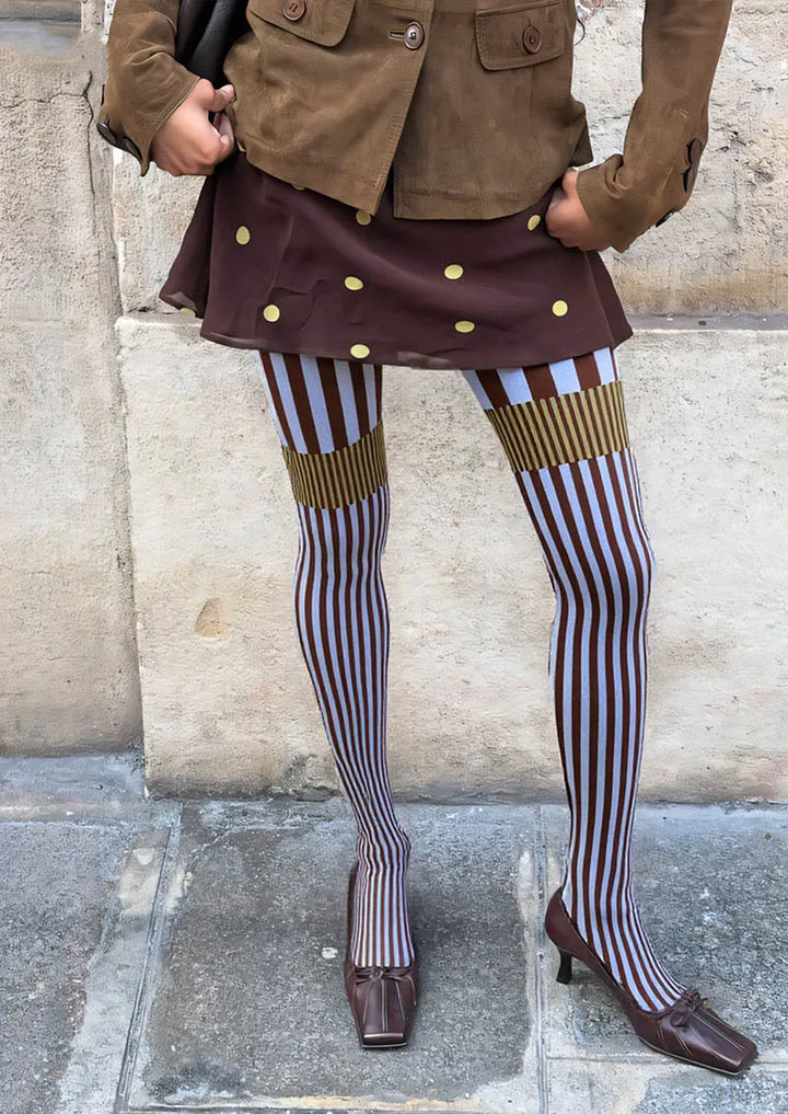 Women Retro Wave Geometric Art Printed Tights Pantyhose