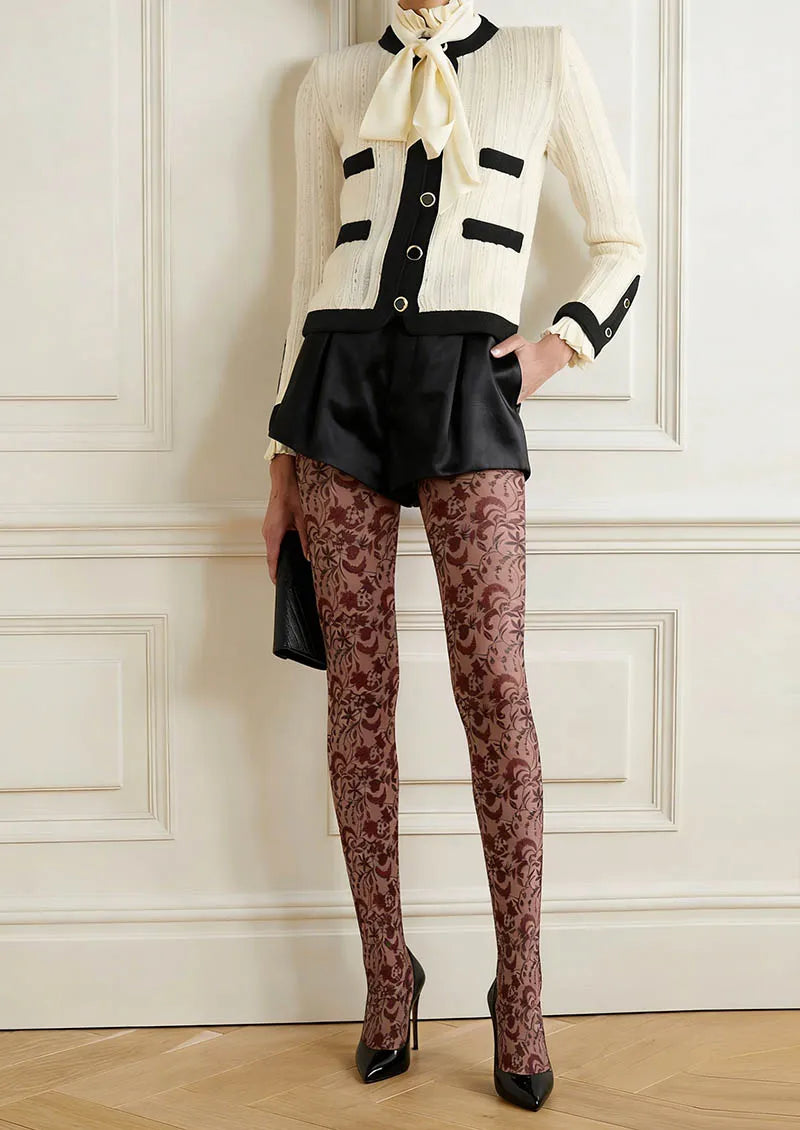 Women Floral Pattern Vintage Petals Tights Hosiery Pantyhose