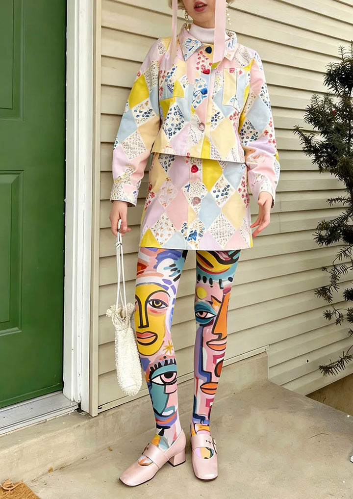 Women Abstract Art Picasso Form Print Tights Hosiery Pantyhose