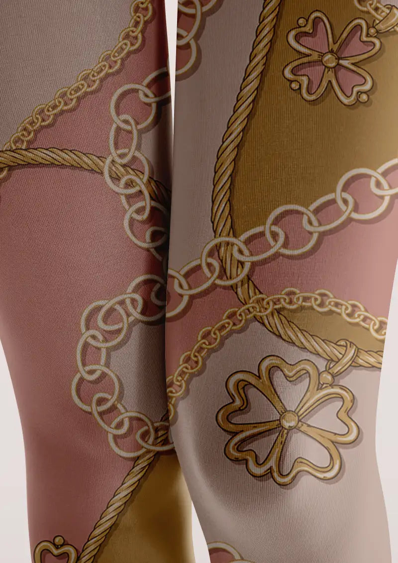 Women Pink Chain Graphic Pattern Print Tights Hosiery Pantyhose